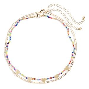 BP. Beaded Heart Charm Set Of Two Necklaces